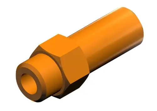 Bosch-Gasdüse mit zylindrischer Form, orange lackiert, mit einem hexagonalen Körper und einer runden Öffnung auf der Vorderseite.